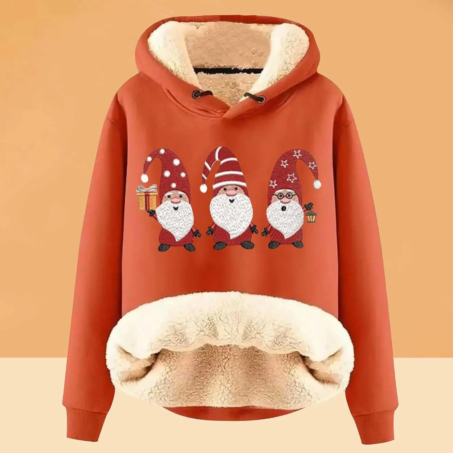 Women'S Fashion Daily Sweater And Velvet Thickened Warm Loose Hooded Pullover Women'S Christmas Hoodie Christmas