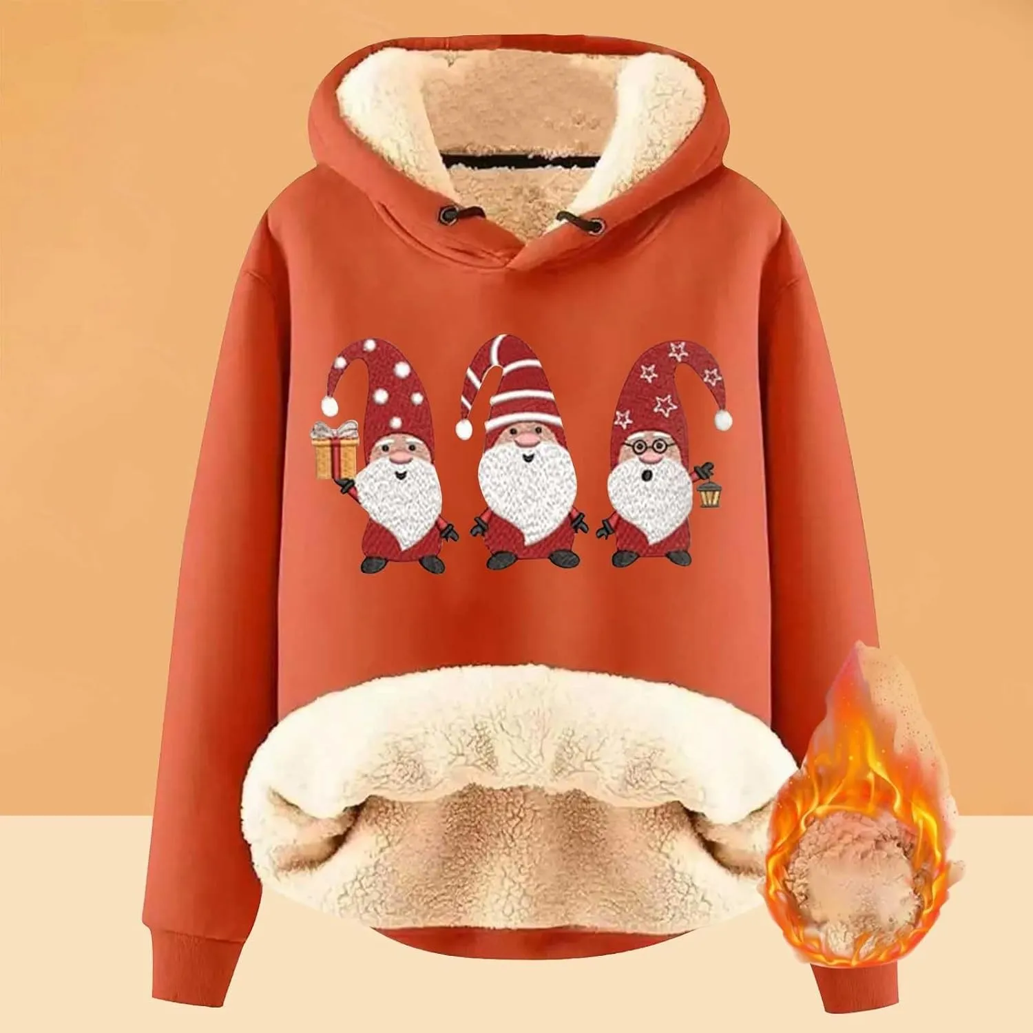 Women'S Fashion Daily Sweater And Velvet Thickened Warm Loose Hooded Pullover Women'S Christmas Hoodie Christmas