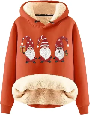 Women'S Fashion Daily Sweater And Velvet Thickened Warm Loose Hooded Pullover Women'S Christmas Hoodie Christmas