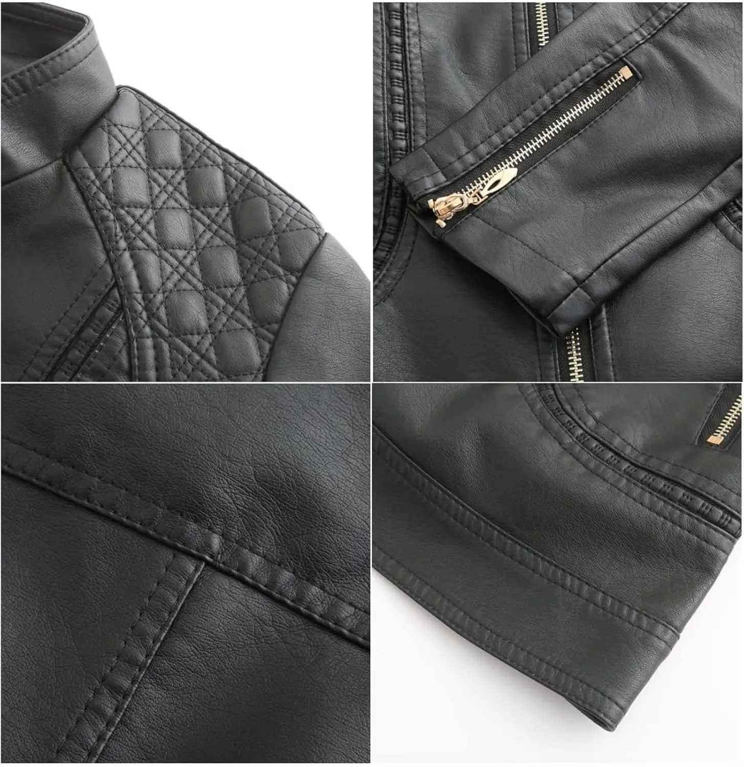 Womens Faux Leather Jackets, Long Sleeve Zipper Slim Motorcycle Jacket, Casual Open Front PU Coat Outwear (Color : Gold, Size : X-Large)