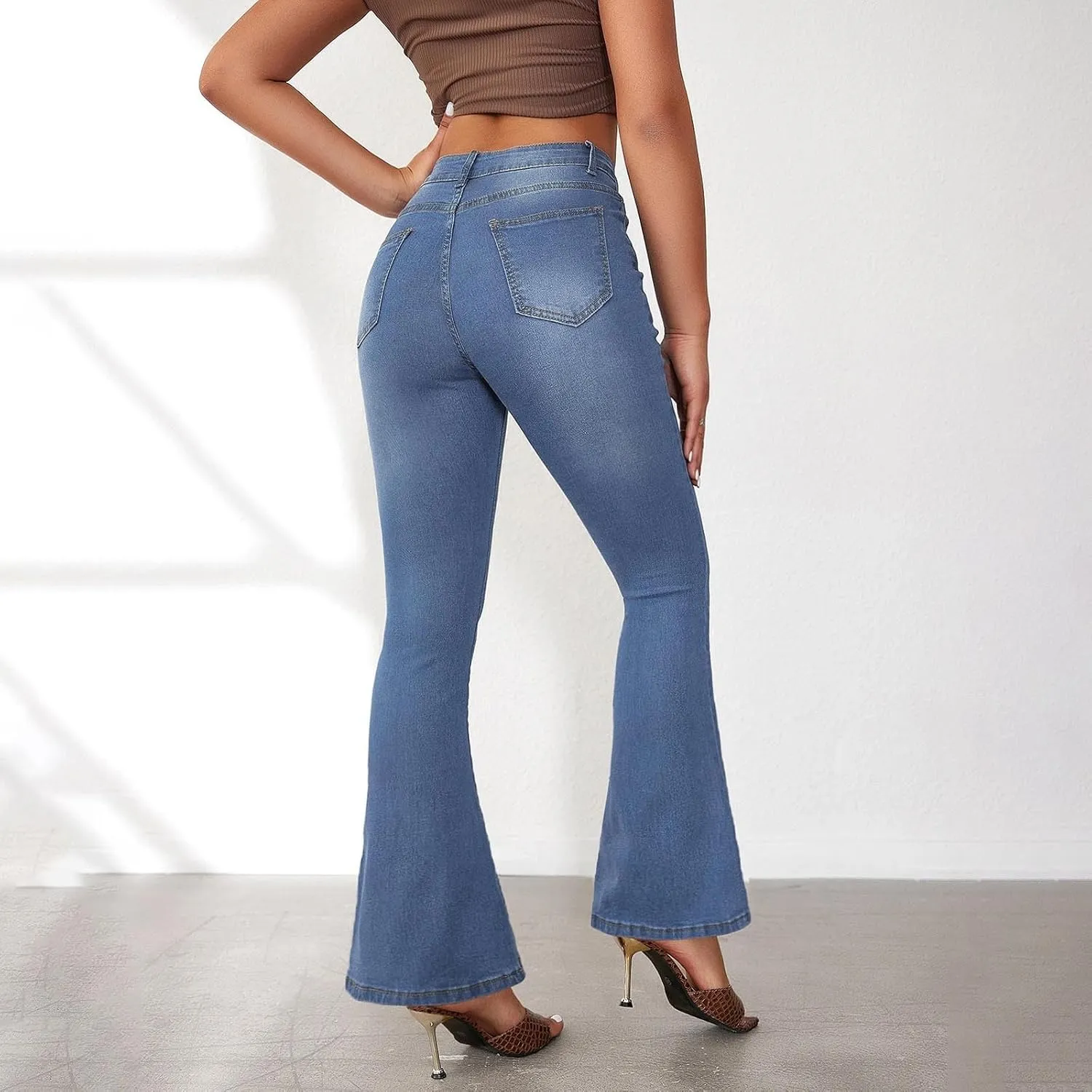 Womens Flare Jeans Wide Leg Slimming Bell Bottom Jeans Y2K Bootcut Pockets Dress Pants High Waisted