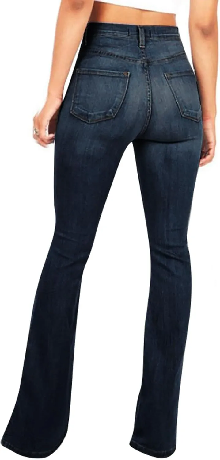 Womens Flare Jeans Wide Leg Slimming Bell Bottom Jeans Y2K Bootcut Pockets Dress Pants High Waisted