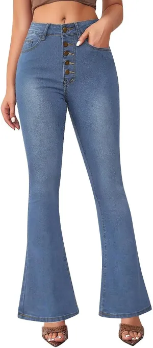 Womens Flare Jeans Wide Leg Slimming Bell Bottom Jeans Y2K Bootcut Pockets Dress Pants High Waisted
