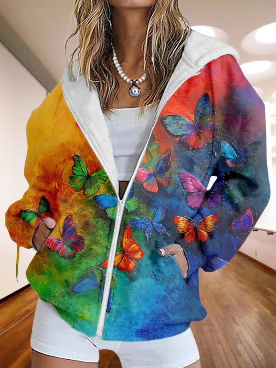 Women's Floral Print Hoodie Zip Up Long Sleeve Hoodies Women Oversized Graphic Sweatshirts Jackets Zipper 2024