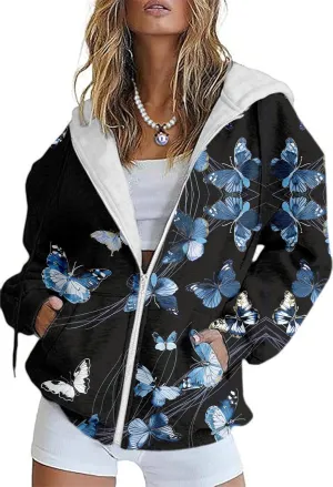 Women's Floral Print Hoodie Zip Up Long Sleeve Hoodies Women Oversized Graphic Sweatshirts Jackets Zipper 2024