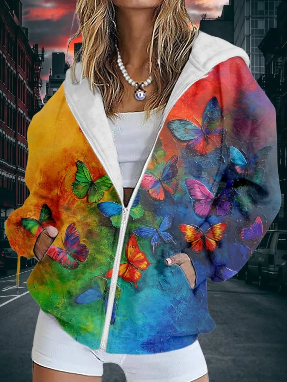 Women's Floral Print Hoodie Zip Up Long Sleeve Hoodies Women Oversized Graphic Sweatshirts Jackets Zipper 2024