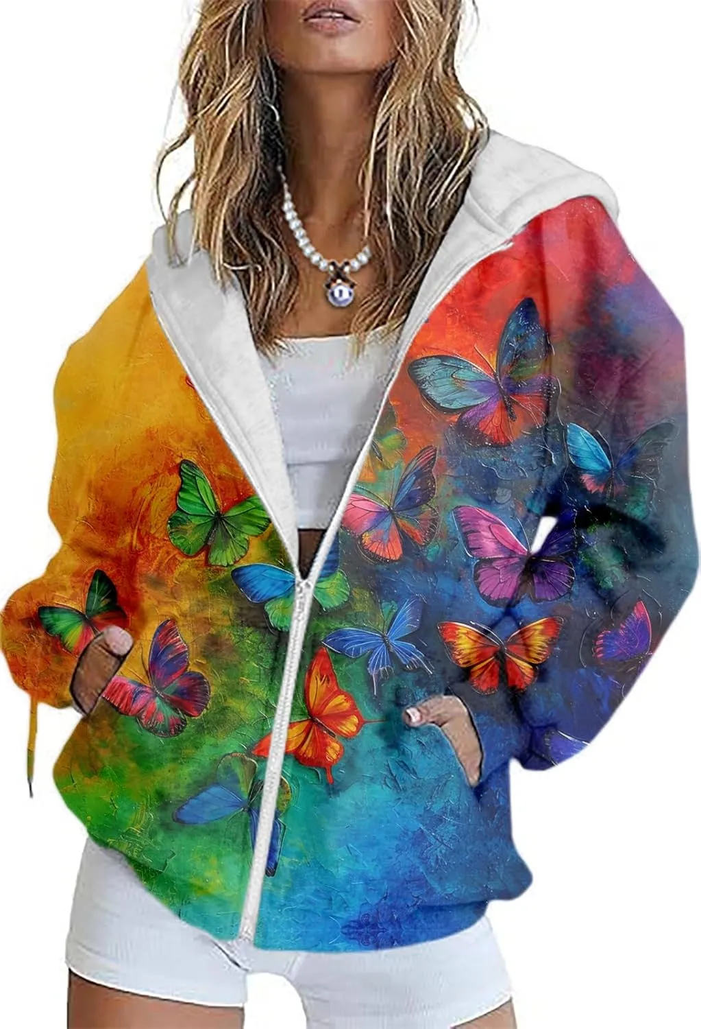 Women's Floral Print Hoodie Zip Up Long Sleeve Hoodies Women Oversized Graphic Sweatshirts Jackets Zipper 2024