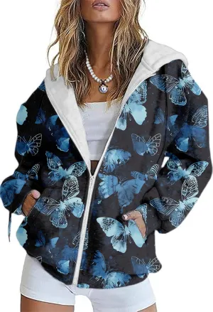 Women's Floral Print Hoodie Zip Up Long Sleeve Hoodies Women Oversized Graphic Sweatshirts Jackets Zipper 2024