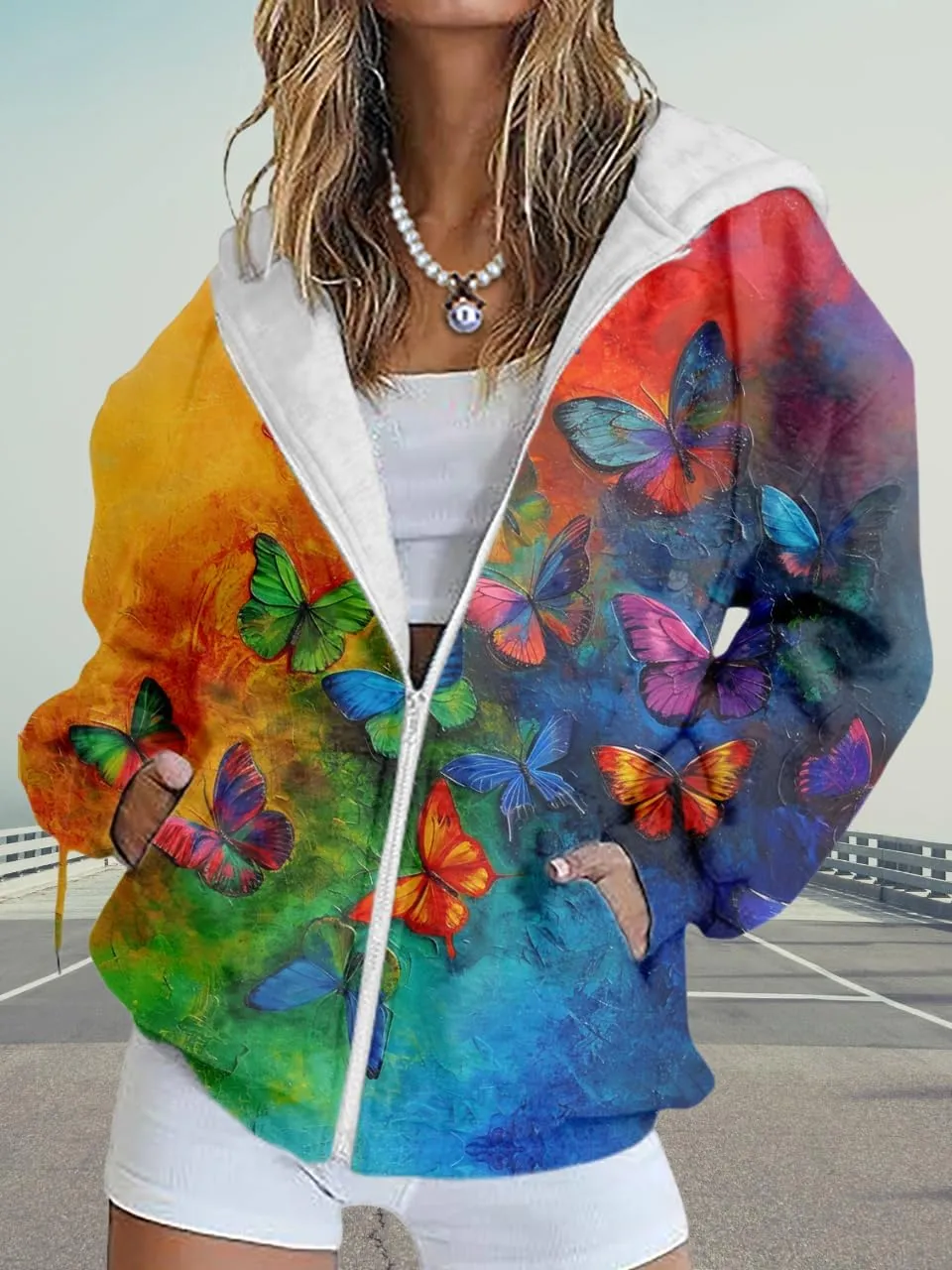 Women's Floral Print Hoodie Zip Up Long Sleeve Hoodies Women Oversized Graphic Sweatshirts Jackets Zipper 2024