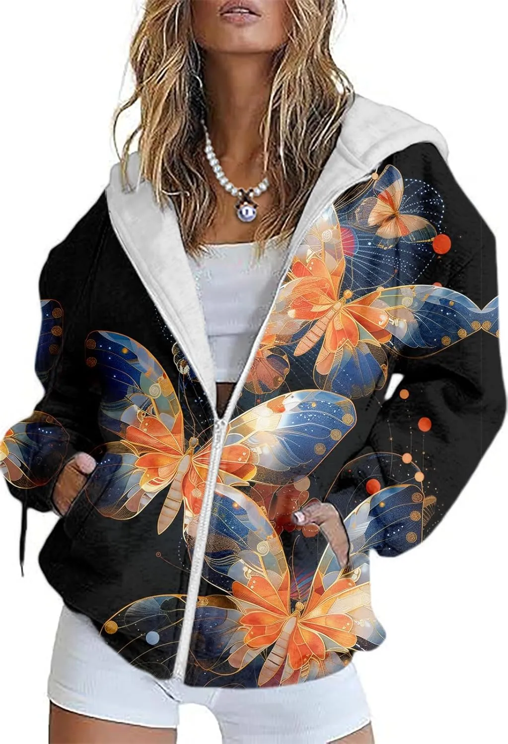Women's Floral Print Hoodie Zip Up Long Sleeve Hoodies Women Oversized Graphic Sweatshirts Jackets Zipper 2024
