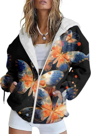 Women's Floral Print Hoodie Zip Up Long Sleeve Hoodies Women Oversized Graphic Sweatshirts Jackets Zipper 2024