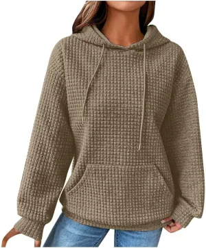 Womens Hoodies Long Sleeve Solid Drawstring Hoodie Sweatshirts For Women Casual Pullover With Pockets Tops 2024