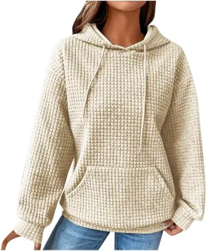 Womens Hoodies Long Sleeve Solid Drawstring Hoodie Sweatshirts For Women Casual Pullover With Pockets Tops 2024