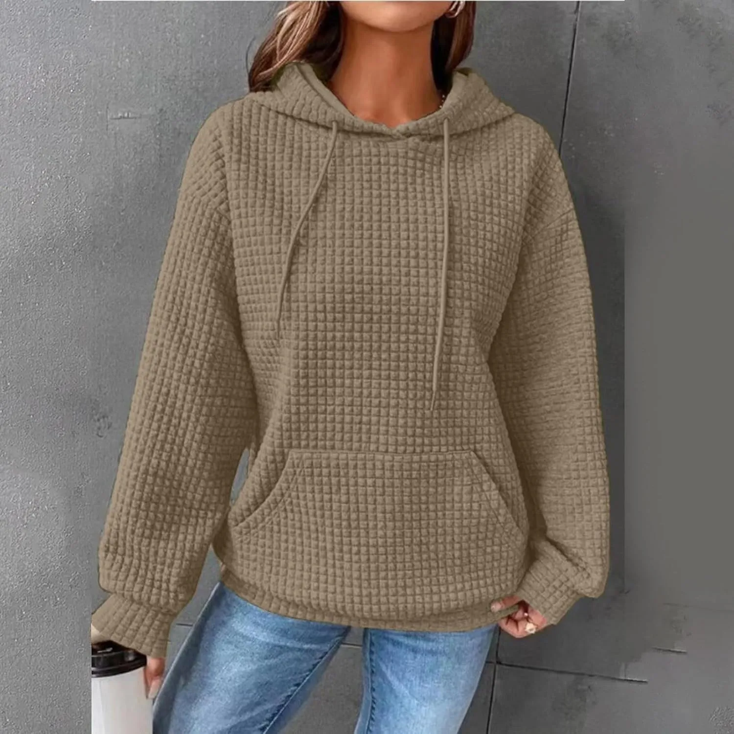 Womens Hoodies Long Sleeve Solid Drawstring Hoodie Sweatshirts For Women Casual Pullover With Pockets Tops 2024