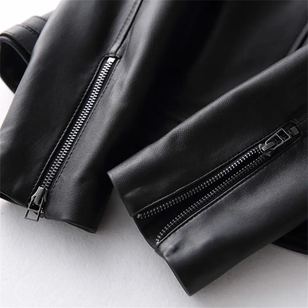 Womens Lambskin Leather Jackets Coats Notched Lapel Diagonal Zipper Motorcycle Leather Jacket