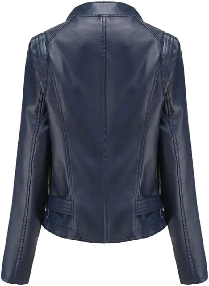 Women's Leather Jackets Short Coat Motorcycle Coat Long Sleeves Lapel Slim Jackets