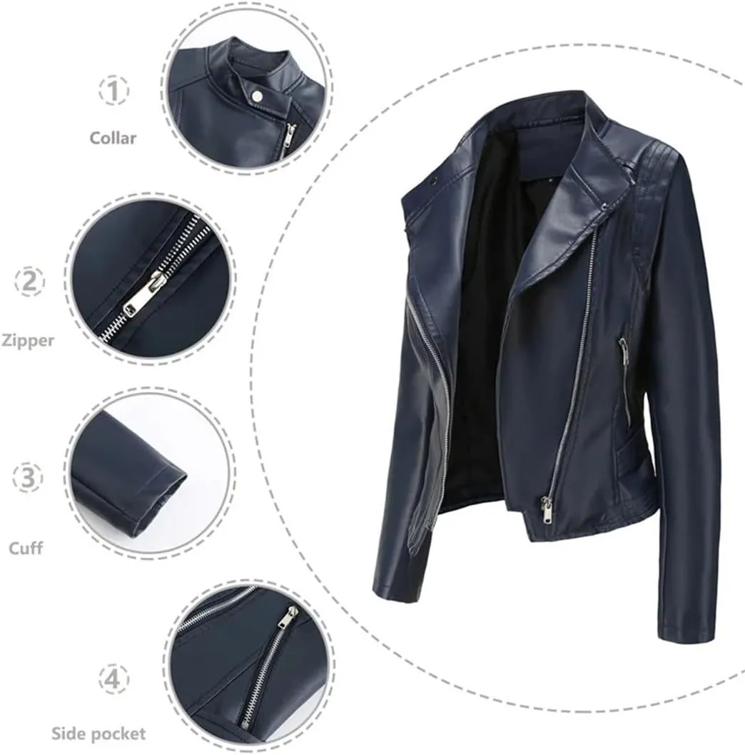 Women's Leather Jackets Short Coat Motorcycle Coat Long Sleeves Lapel Slim Jackets