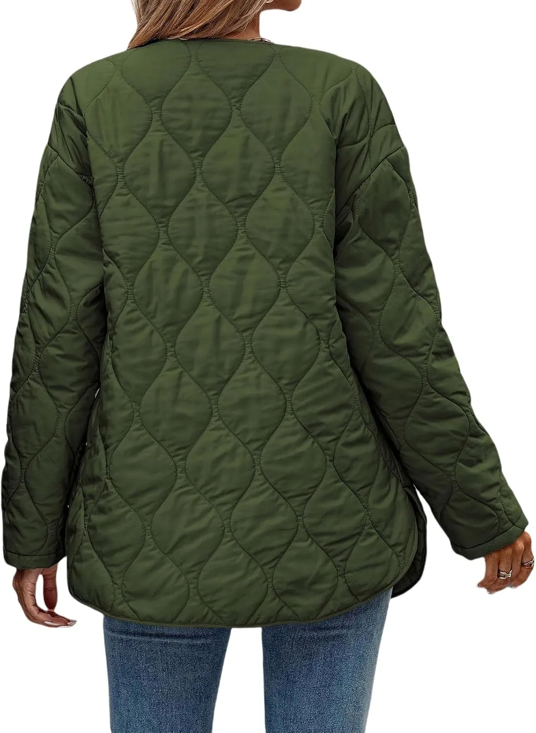 Womens Oversized Lightweight Down Coat Casual Long Sleeve Botton Down Puffer Jacket Outerwear with Pockets