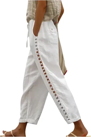 Women's Pants, Linen Straight Leg Peasant Pants Casual Relaxed Side Button Trendy
