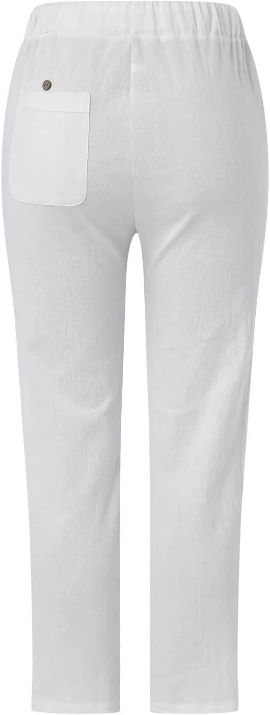 Women's Pants, Linen Straight Leg Peasant Pants Casual Relaxed Side Button Trendy