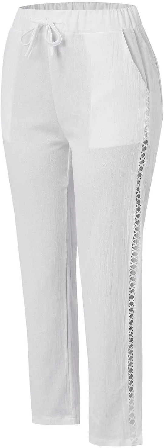 Women's Pants, Linen Straight Leg Peasant Pants Casual Relaxed Side Button Trendy