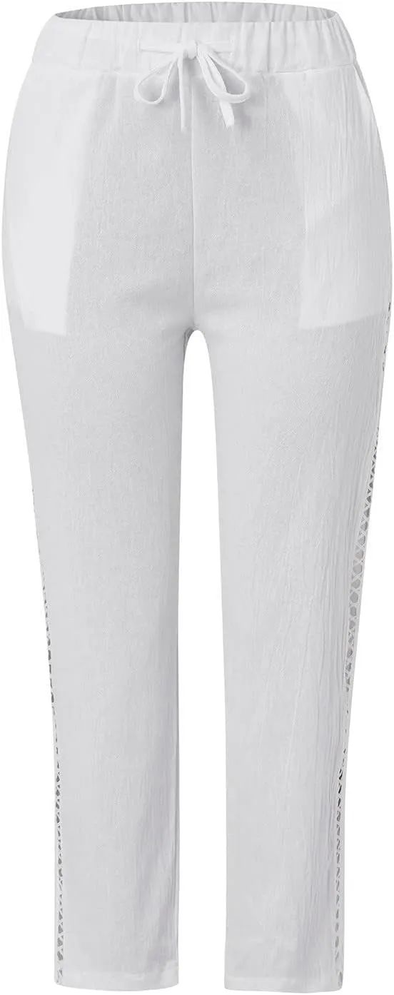 Women's Pants, Linen Straight Leg Peasant Pants Casual Relaxed Side Button Trendy
