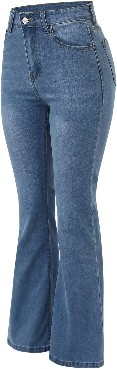 Women's Ripped Flare Bell Bottom Mid Waist Lace Up Hole Stretch Vintage Baggy Straight Denim Jeans Pants Trousers Streetwear