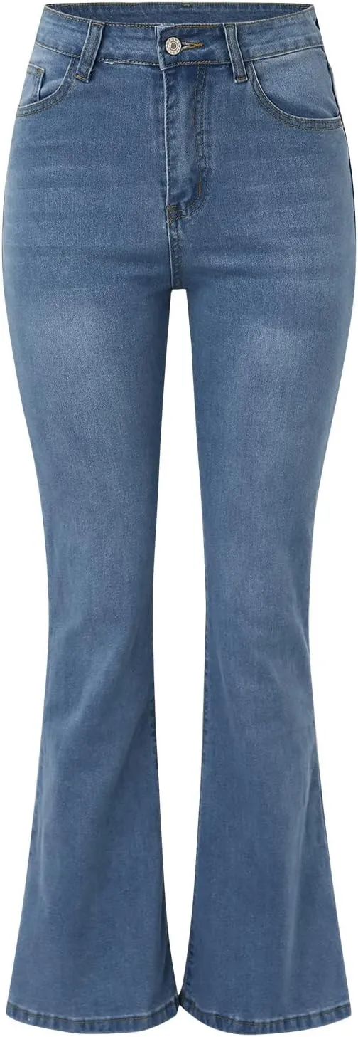 Women's Ripped Flare Bell Bottom Mid Waist Lace Up Hole Stretch Vintage Baggy Straight Denim Jeans Pants Trousers Streetwear