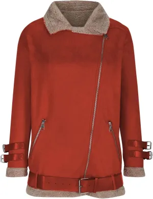 Womens Sherpa Lined Bomber Jackets Faux Shearing Moto Lamb Coat Winter Warm Fleece Zip Up Coat Plus Size Outerwear