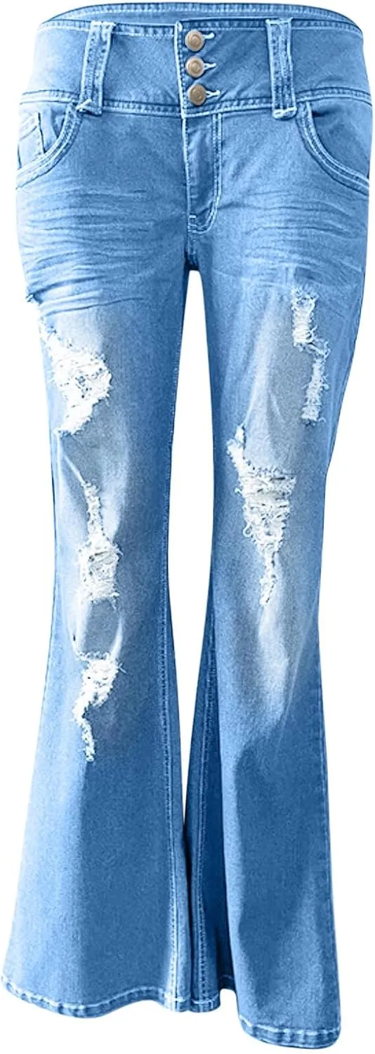 Womens Slimming Skinny Jeans Stretch Buttons High Waisted Comfortable Lounge Denim Fall 2024 Flattering Flared Jeans
