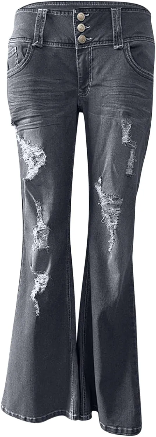Womens Slimming Skinny Jeans Stretch Buttons High Waisted Comfortable Lounge Denim Fall 2024 Flattering Flared Jeans