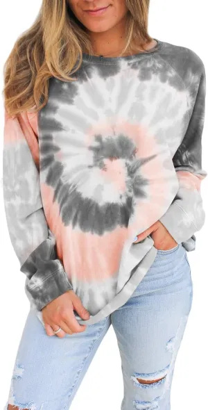 Women's Tie Dye Sweatshirts Color Block Pullover Loose Oversized Long Sleeve Crewneck Tops Shirts