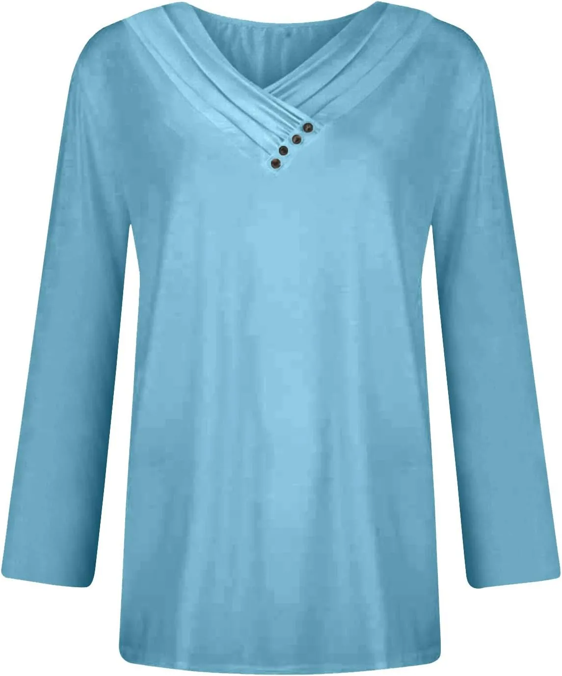Womens Tops Button V Neck Long Sleeve T Shirt Chest Panel Ruched Solid Color Sweatshirts Lightweight Pullover