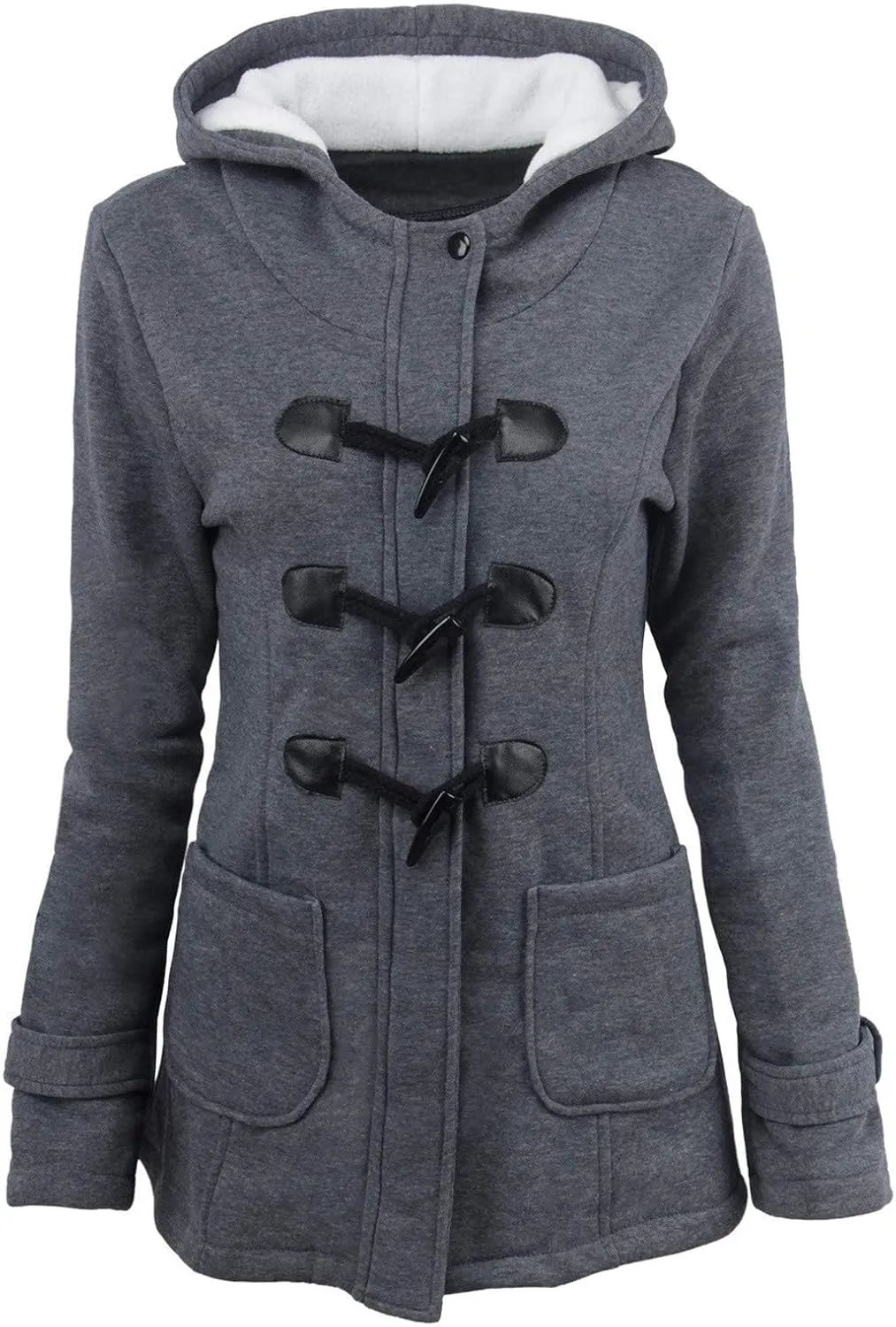 Womens Winter Coats Plus Size Horn Button Fleece Coat Thicken Warm Sherpa Lined Hoodie Coat with Pockets