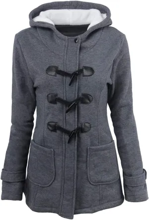 Womens Winter Coats Plus Size Horn Button Fleece Coat Thicken Warm Sherpa Lined Hoodie Coat with Pockets
