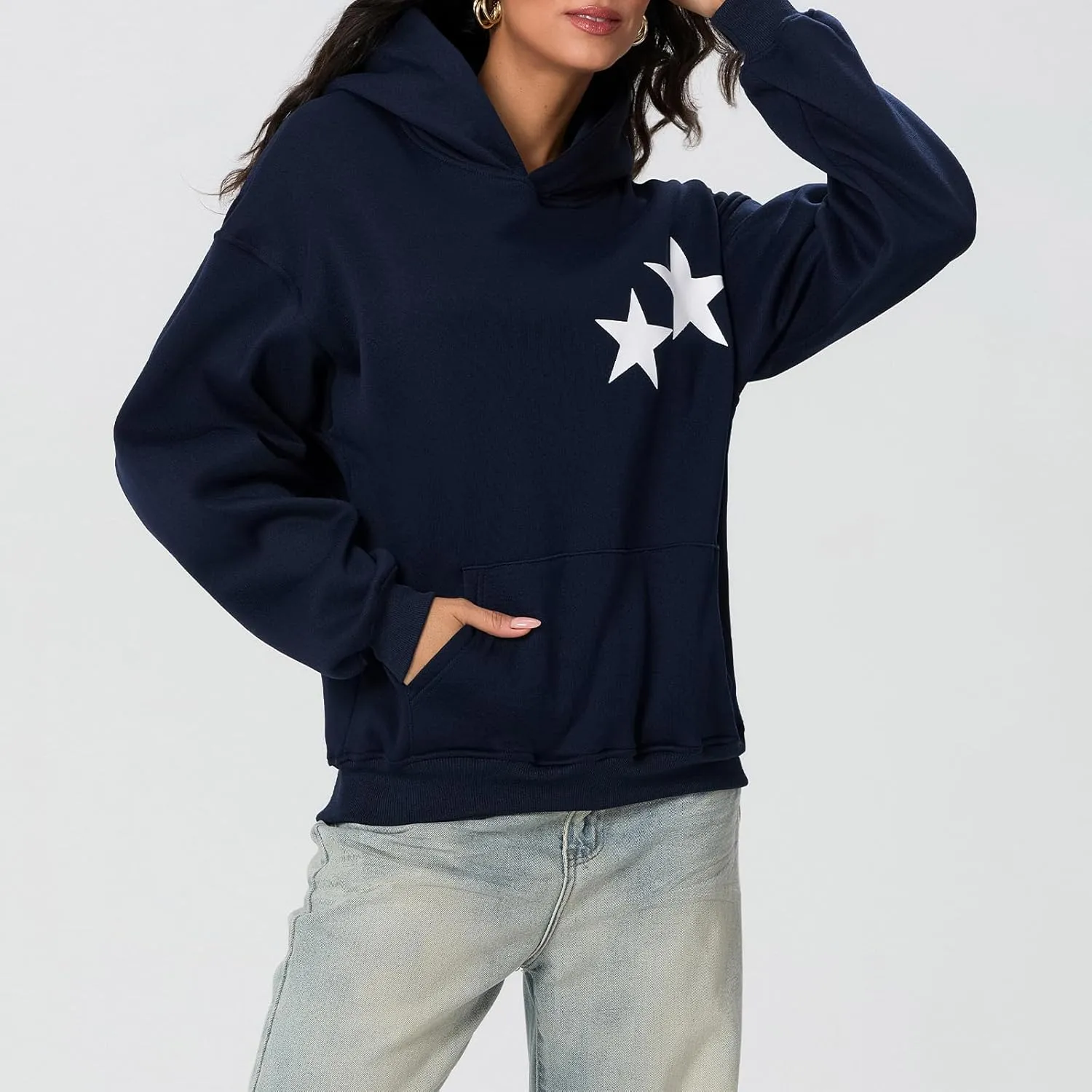 Womens Y2k Oversized Graphic Flower Printed Hoodies Letter Aesthetics Pullover Long Sleeve Sweaters