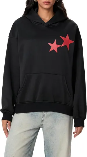 Womens Y2k Oversized Graphic Flower Printed Hoodies Letter Aesthetics Pullover Long Sleeve Sweaters