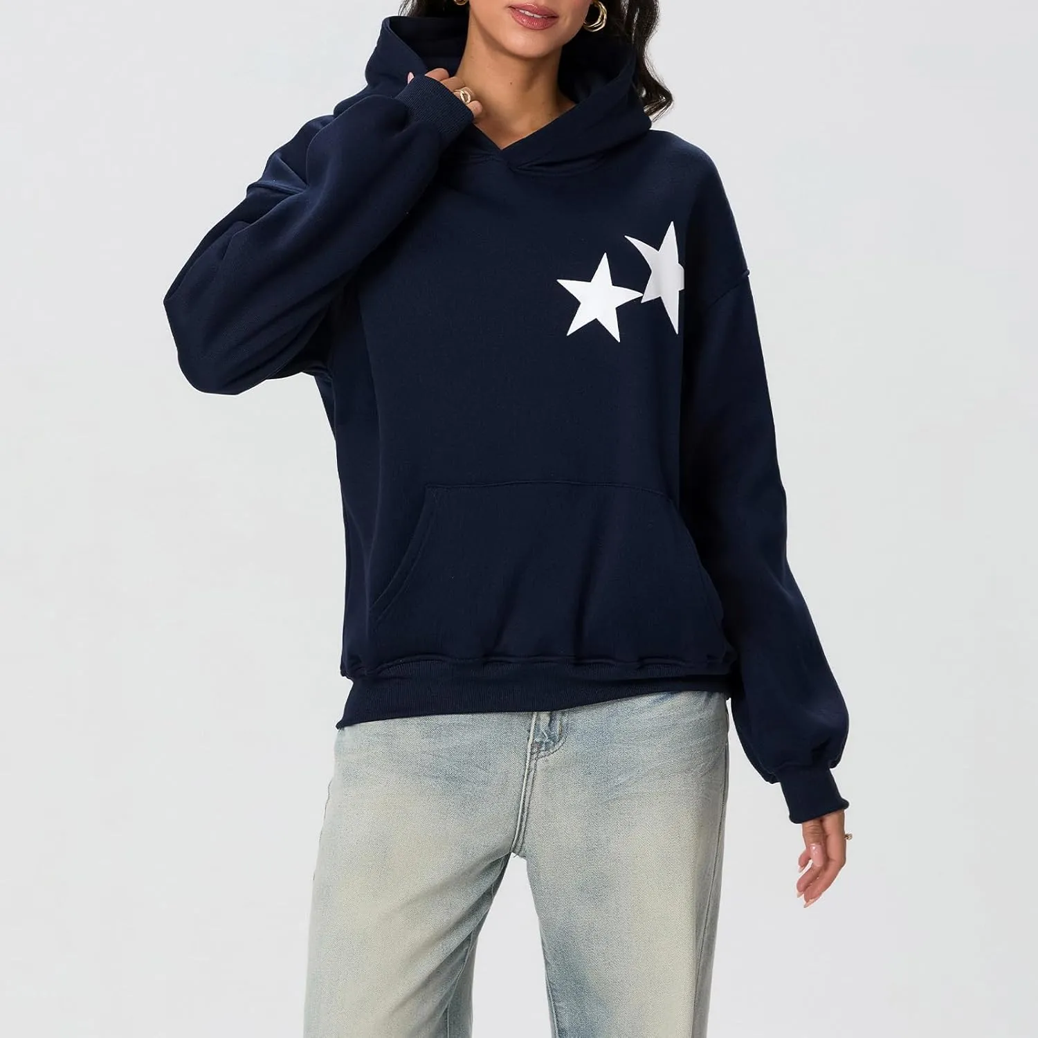 Womens Y2k Oversized Graphic Flower Printed Hoodies Letter Aesthetics Pullover Long Sleeve Sweaters