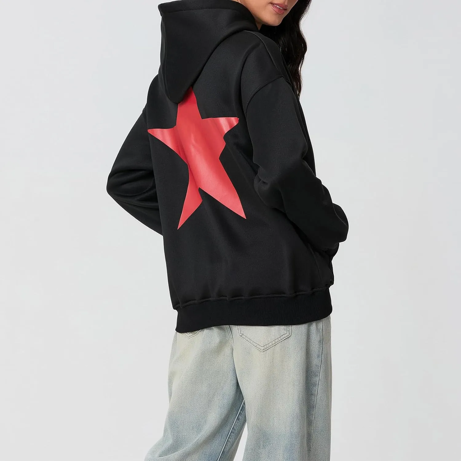 Womens Y2k Oversized Graphic Flower Printed Hoodies Letter Aesthetics Pullover Long Sleeve Sweaters