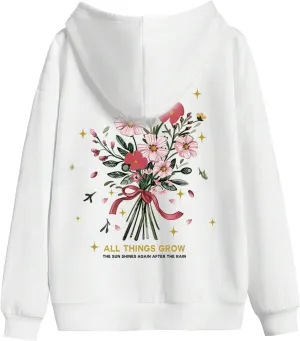 Womens Y2k Oversized Graphic Flower Printed Hoodies Letter Aesthetics Pullover Long Sleeve Sweaters