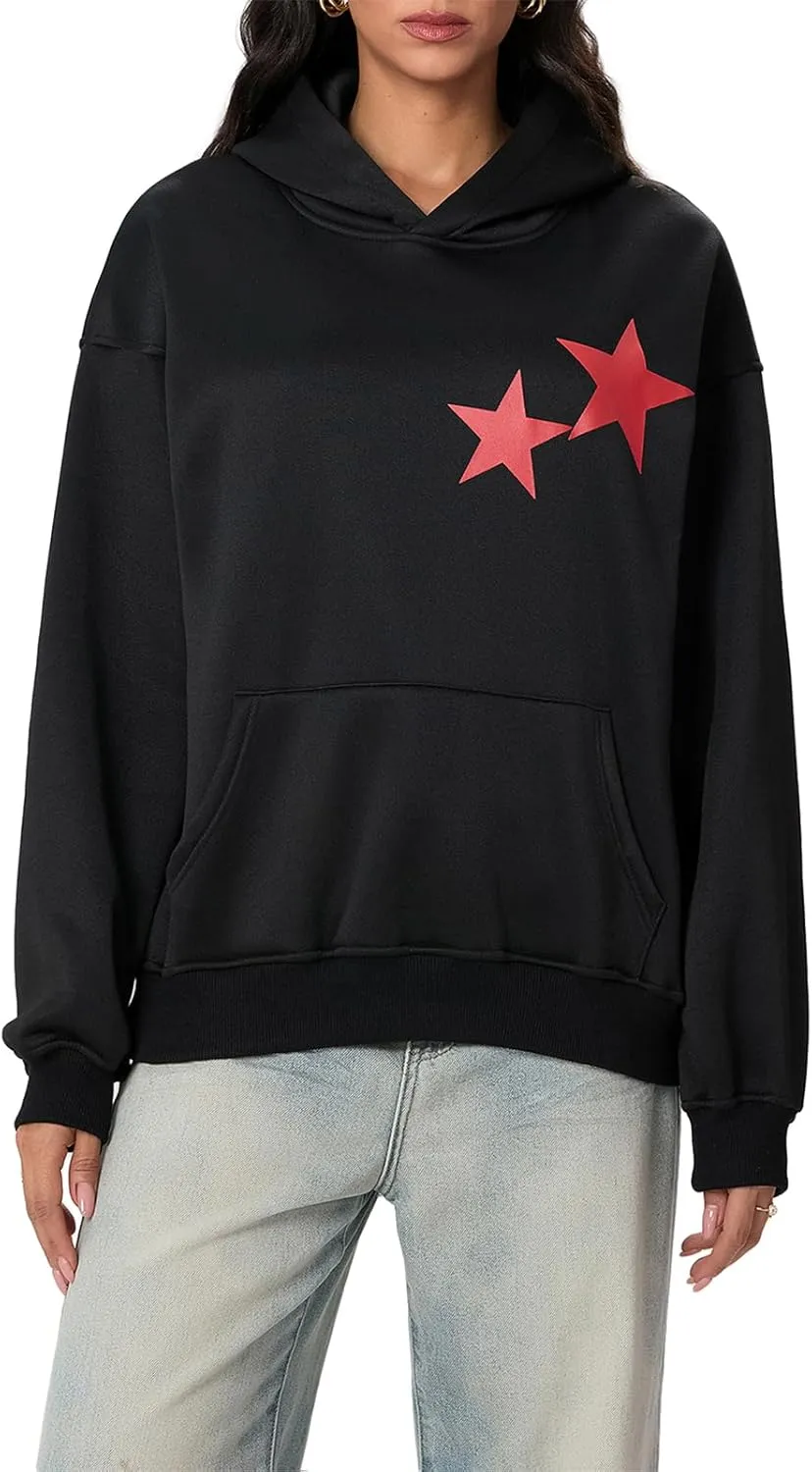 Womens Y2k Oversized Graphic Flower Printed Hoodies Letter Aesthetics Pullover Long Sleeve Sweaters
