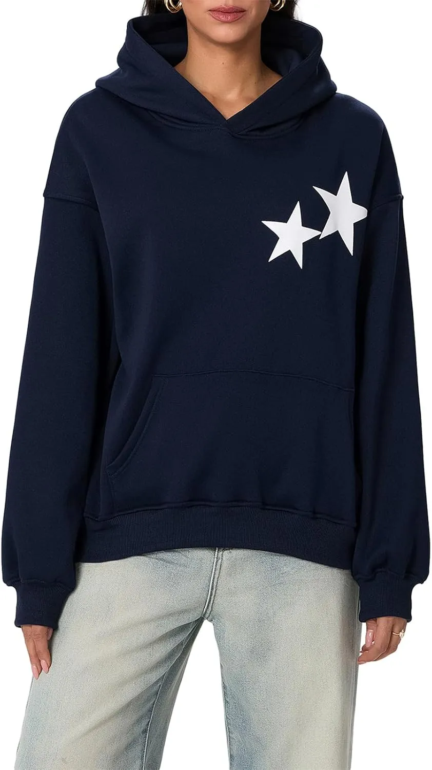 Womens Y2k Oversized Graphic Flower Printed Hoodies Letter Aesthetics Pullover Long Sleeve Sweaters