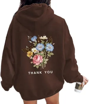 Womens Y2k Oversized Graphic Flower Printed Hoodies Letter Aesthetics Pullover Long Sleeve Sweaters