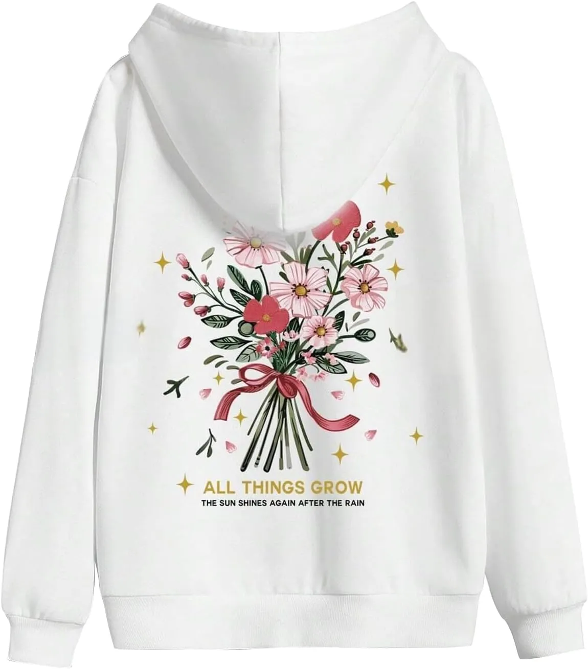 Womens Y2k Oversized Graphic Flower Printed Hoodies Letter Aesthetics Pullover Long Sleeve Sweaters