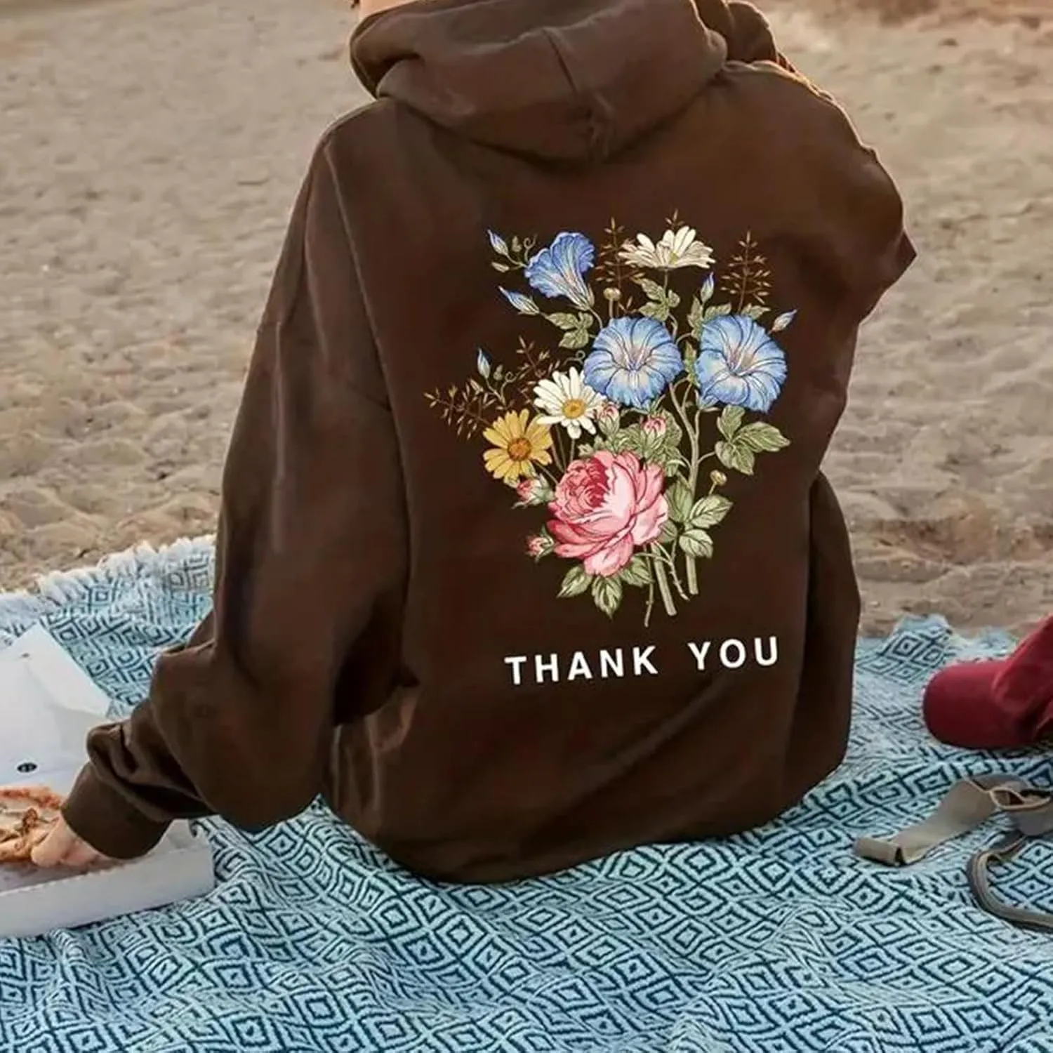Womens Y2k Oversized Graphic Flower Printed Hoodies Letter Aesthetics Pullover Long Sleeve Sweaters