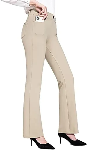 Women's Yoga Dress Pants Stretchy Work Slacks Office Business Casual Straight Leg Bootcut Trousers with Pockets