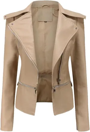Women's Zipper The Hem Is Removable Leather Jackets Motorcycle Leather Jackets