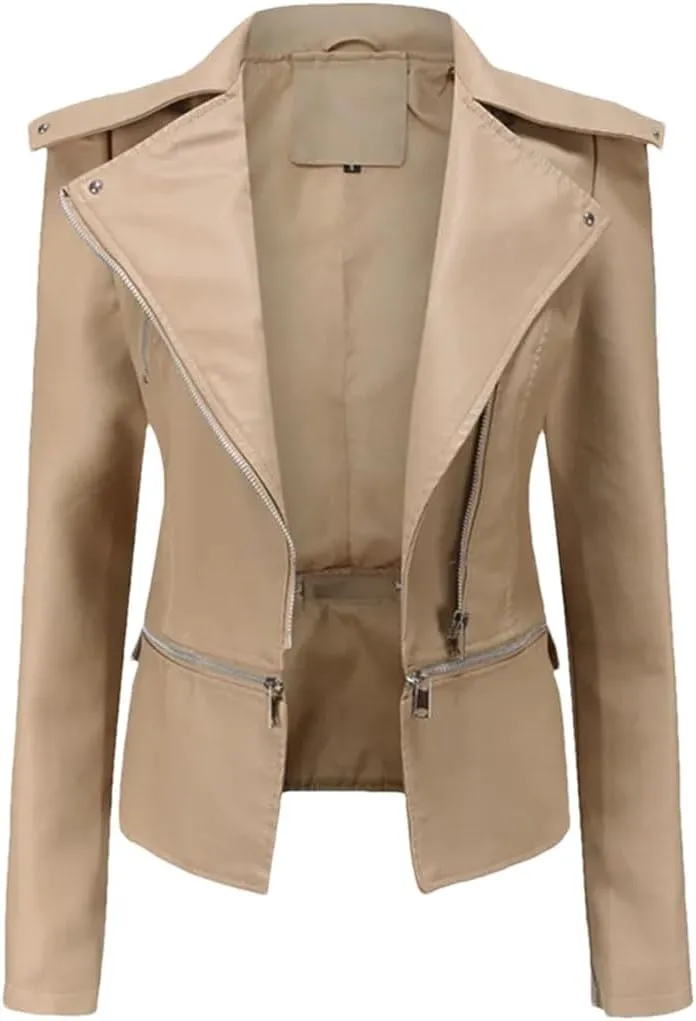 Women's Zipper The Hem Is Removable Leather Jackets Motorcycle Leather Jackets