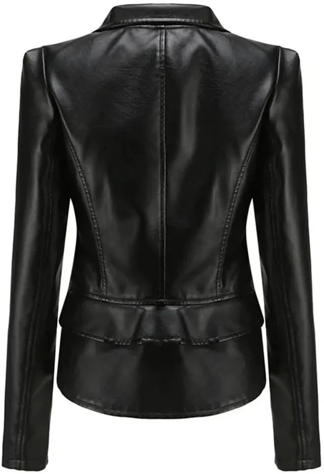 Women's Zipper The Hem Is Removable Leather Jackets Motorcycle Leather Jackets