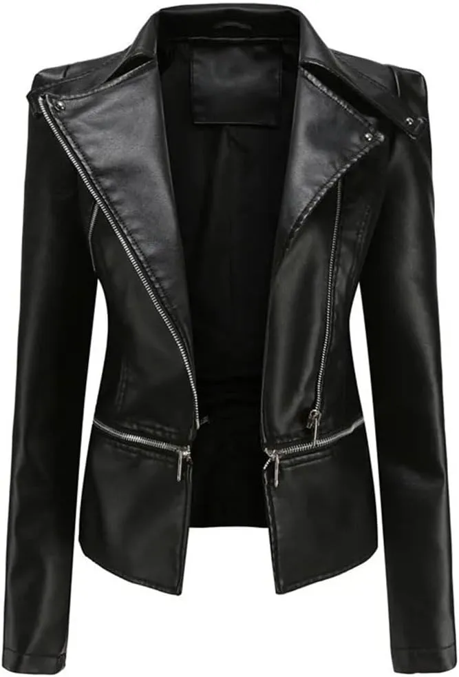 Women's Zipper The Hem Is Removable Leather Jackets Motorcycle Leather Jackets